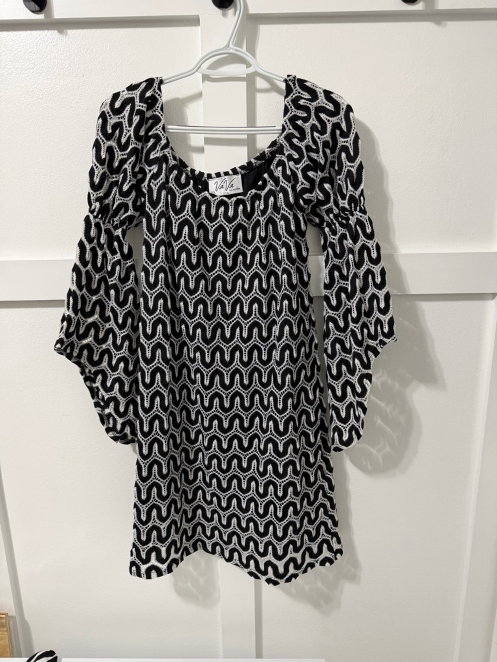 Vava by Joy Han Black & White Crochet Wave Dress